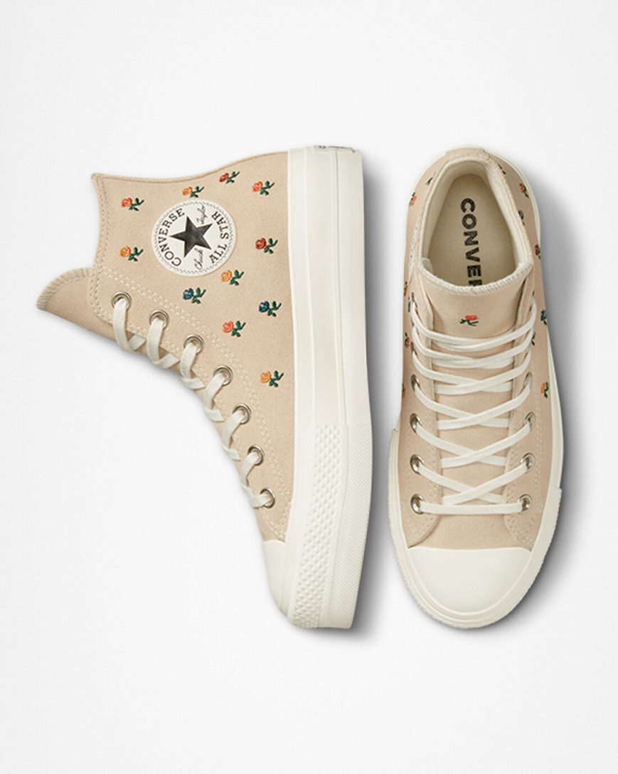 Topanky Na Platforme Converse Chuck Taylor All Star Lift Embroidered Roses Vysoke Damske Béžové | SK NOEFW2